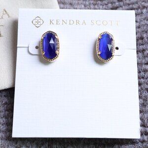 New. Kendra Scott Ellie Gold Cobalt Cat's Eye Stud Earrings